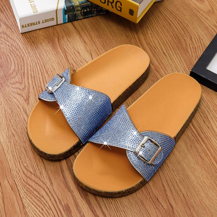 

Luxury Women Slippers High Quality Single Button Lady Sandals Shiny Diamond New Trend Summer Women Sandals