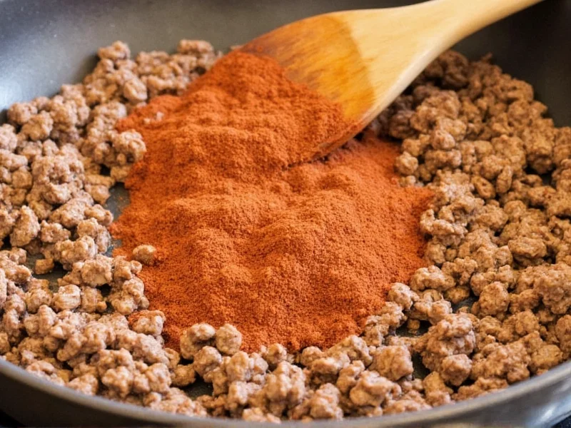 Homemade taco seasoning used in sizzling ground beef for tacos