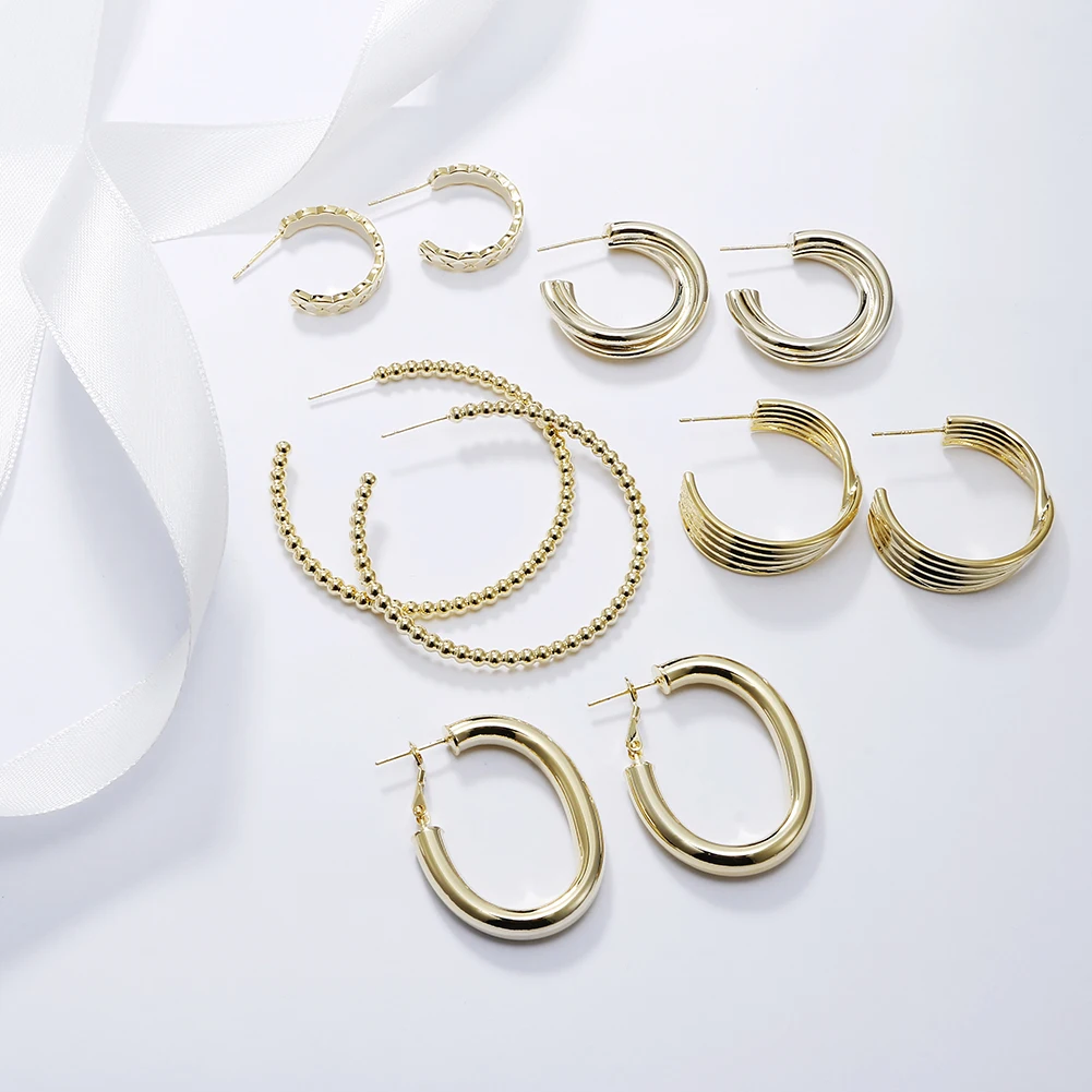 

Metal Glossy Big Round Hoop Earrings Simple Design Geometric Gold Brass Made Hoops Earrings