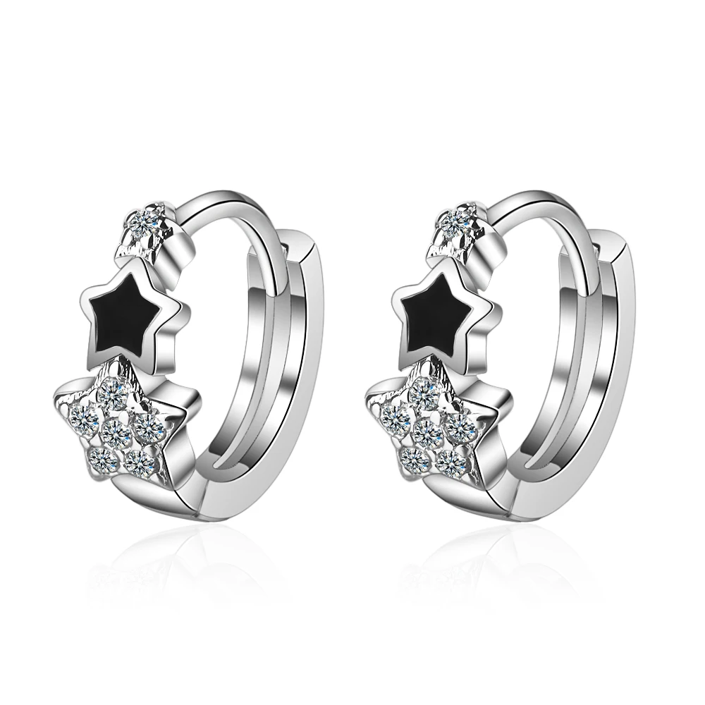 

ENSHIR Tiny Star Drop Glaze Hoop Earrings Platinum Plated Zircon Hoop Earrings for Women, Silver