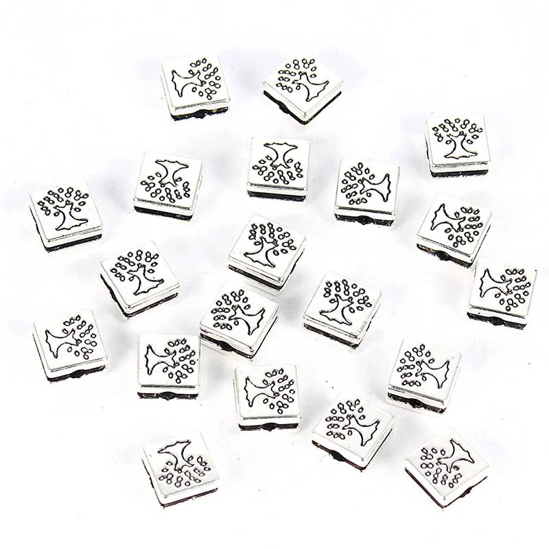 

Fashion Square shape Spacer Beads Hole Charms Tree Of Life Spacer Beads Fit Handmade DIY Handmade Bracelet Necklace accessories, Silver