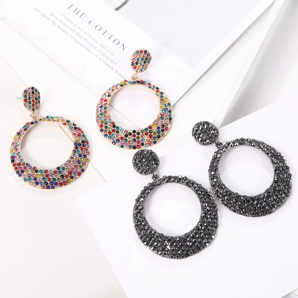 

Kaimei High-Quality Fashion Rhinestones Jewelry Vintage Accessories For Women New Round Metal Colorful Crystal Drop Earrings, Many colors fyi