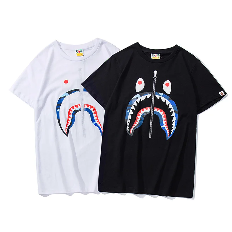 

2021 fashion Summer Hip Hop Shark Printed Cotton Bape T Shirts For Men