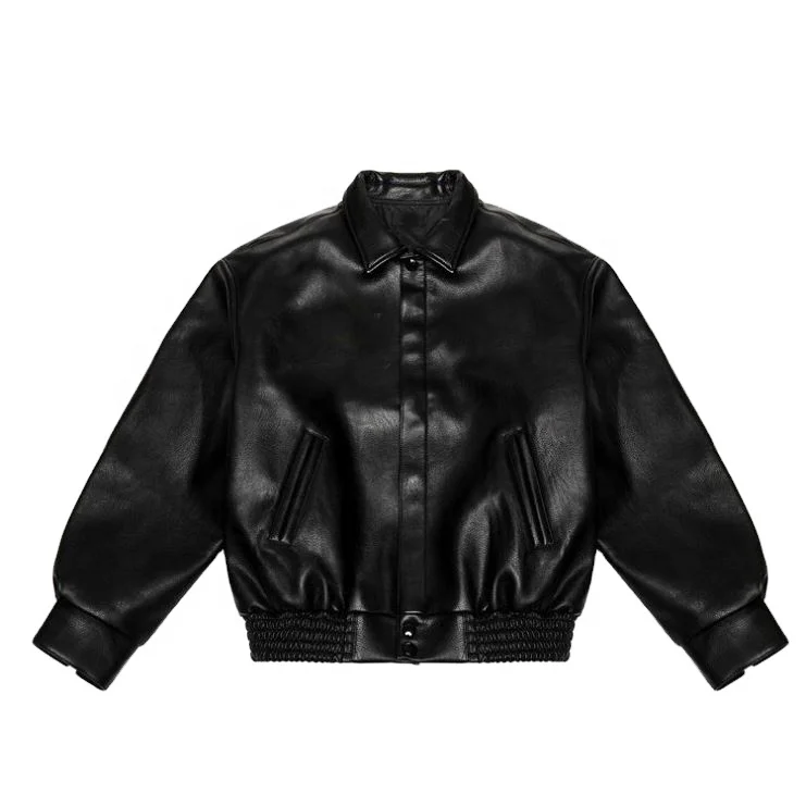 

Custom embroidery logo men leather jacket baseball bomber Short stand-up collar PU leather varsity jacket for men