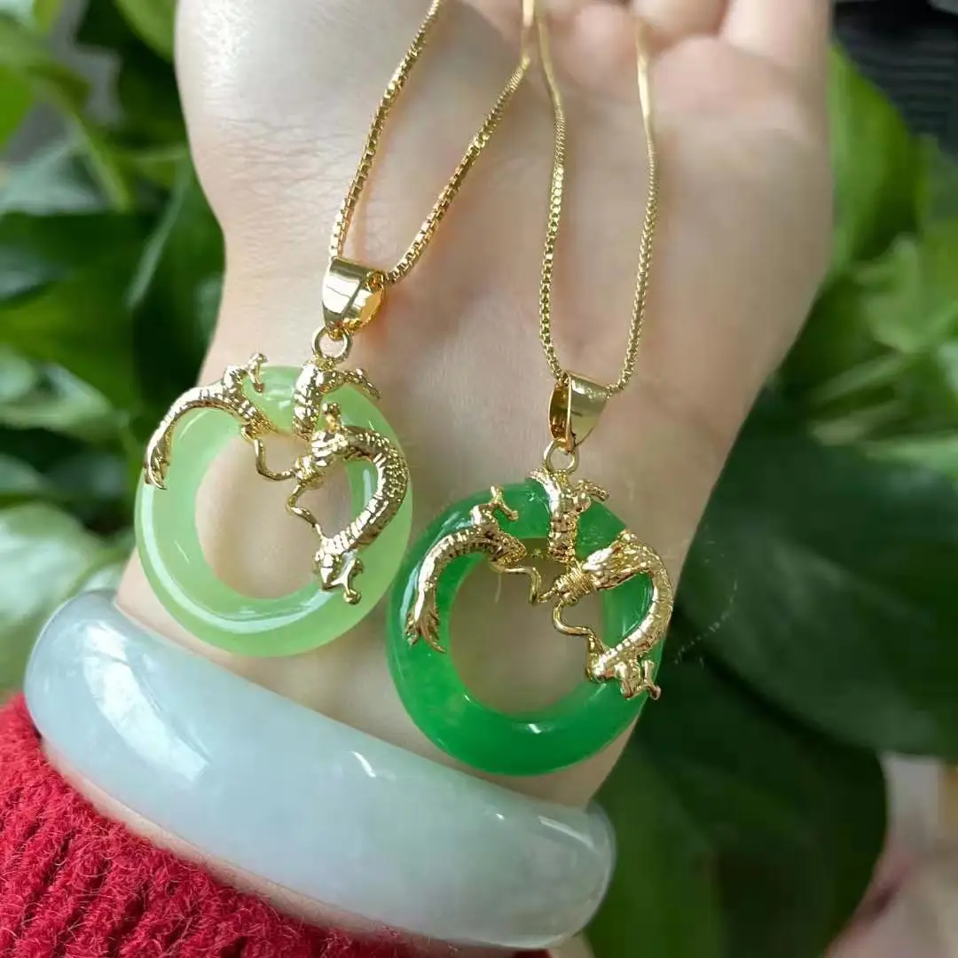 

Jialin jewelry ins Factory stone jewelry women Malay jade dragon pendant necklace