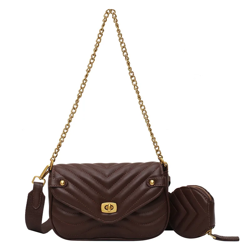 

New Style bolso de mujer Ladies Fashion Flip Purse 2 Piece Set Ladies Handbag Chains Shoulder Bag With Metal Lock For Women