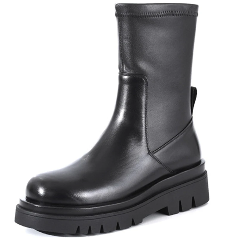 

Classic Design Autumn And Winter Shoes Woman Genuine Leather Platform Thick Heels Ankle Boots Party Dancing Winter Boots