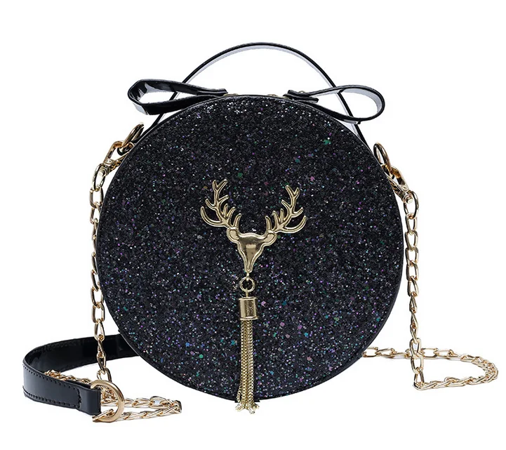

trendy pu leather shinning women shoulder bags luxury glitter ladies round purses handbags, Pu+polyester