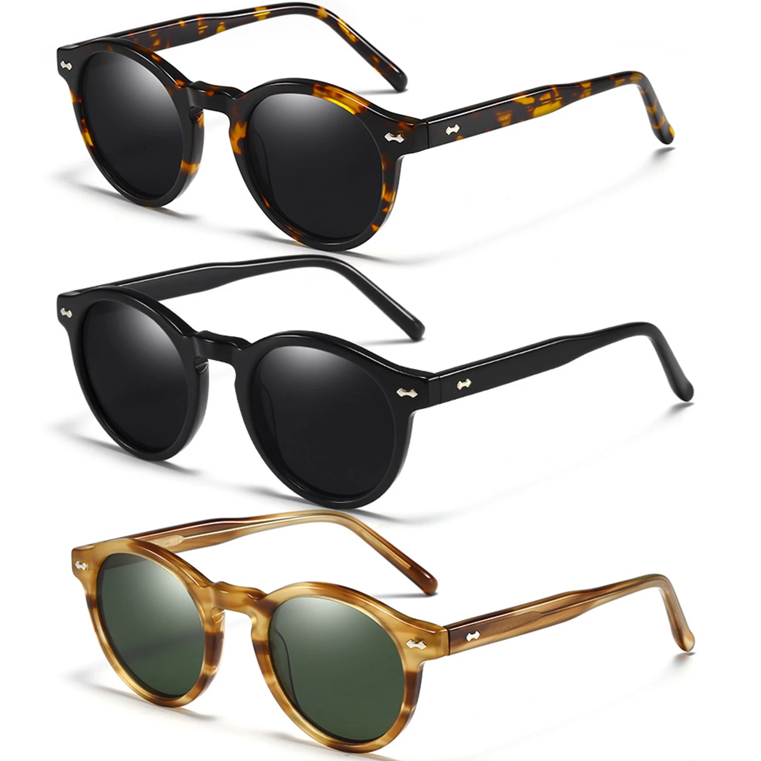 

New Trendy Round Fashion 1.5MM Polarized Custom logo Acetate Sunglasses for woman Man 2023