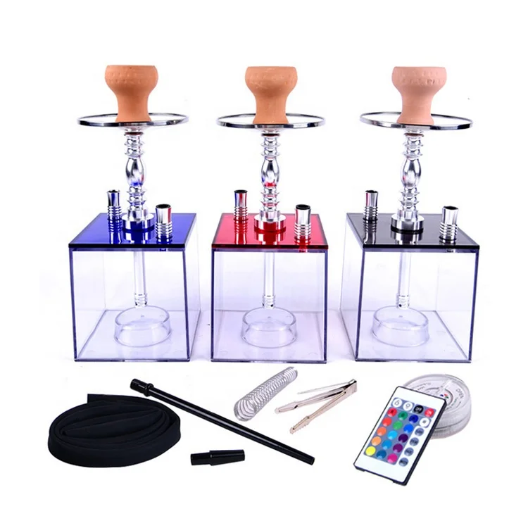 

Arab square acrylic plastic hookah set transparent suit led lamp pot with cage