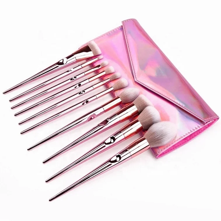 

10 Pieces Rose Gold Plastic Plating Handle Blush Make Up Brushes Wholesale Professional Girl Daily Makeup Brush Set With PVC Bag, According to options