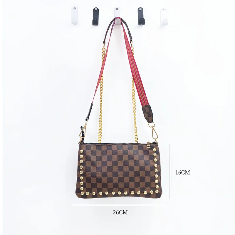 

2022 designer women pu Black White Green Pink checkerboard plaid Print stub Vintage tas wanita Crossbody checked bags