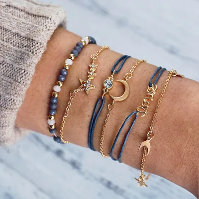 

Lucky jewelry New star moon charm bangle bracelet sets wholesale, As pic