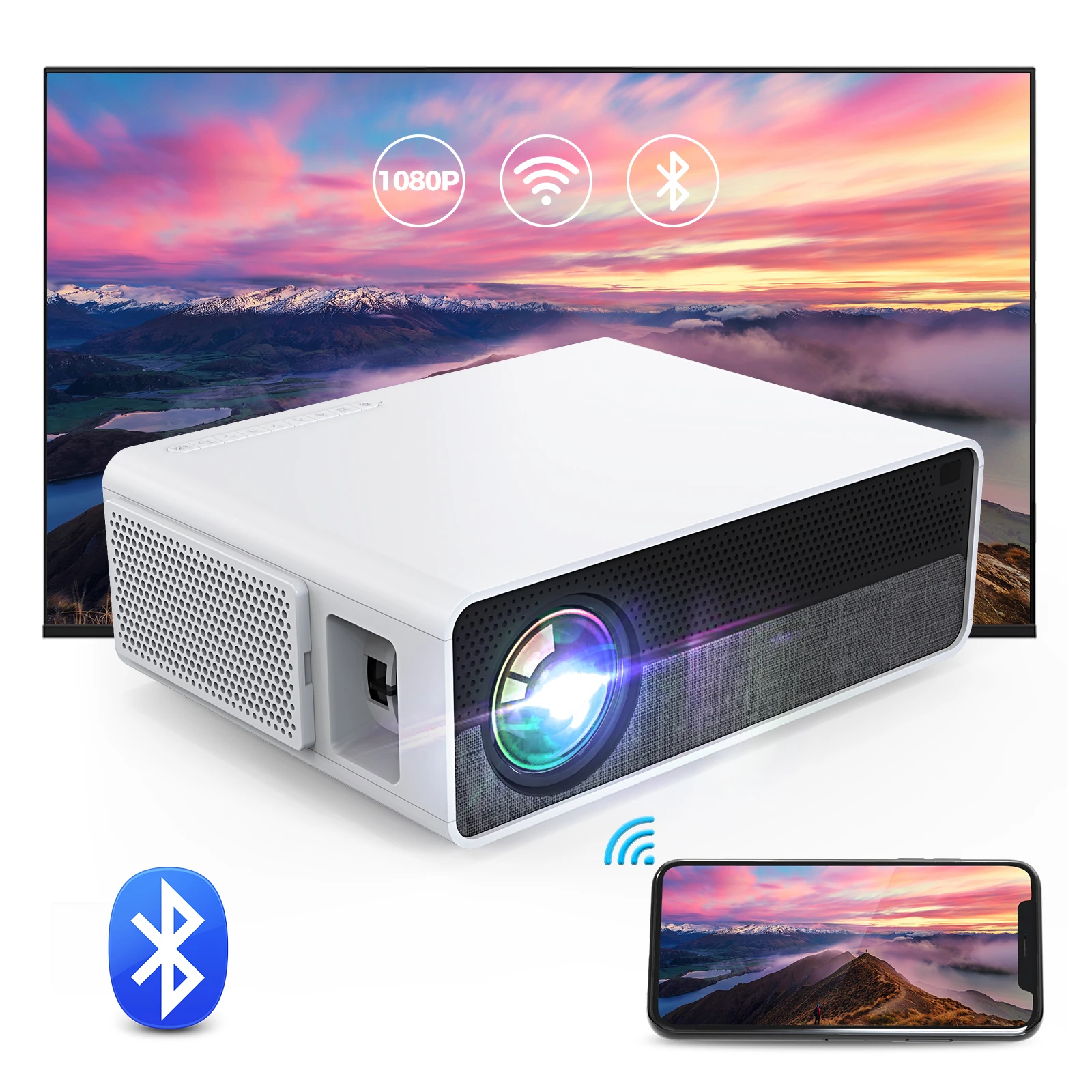 

XIDU 3D 4K WiFi projector outdoor 4LCD native 1080p 300inch super large screen home theater smart video projectors projecteur, White