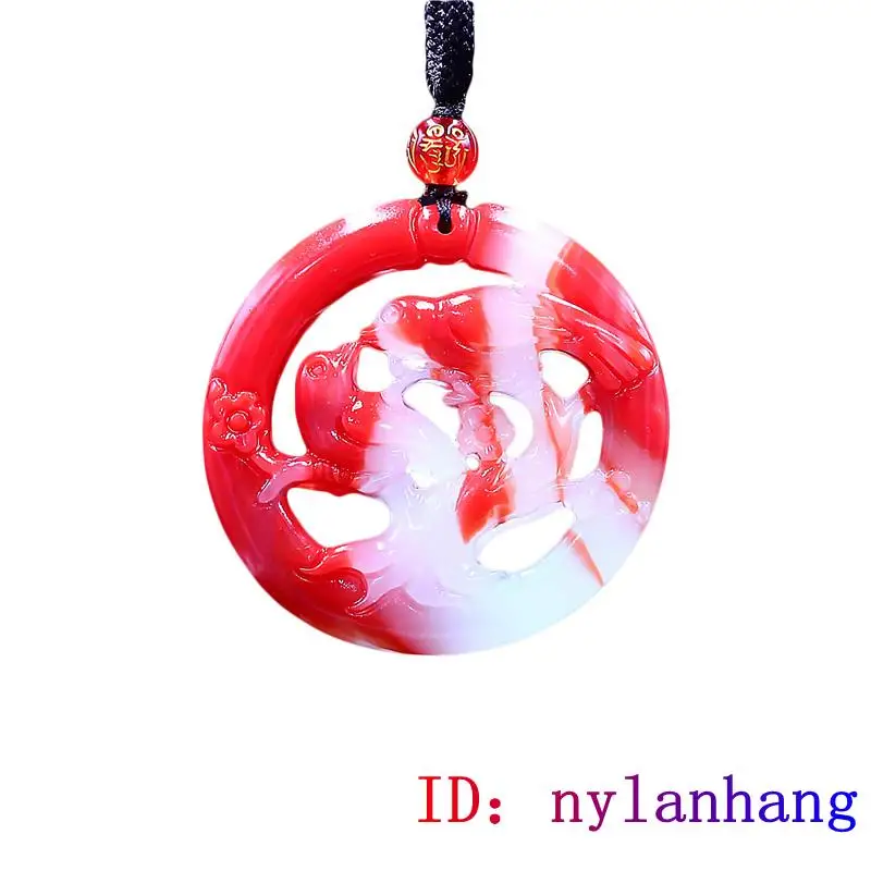 

Jade Bird Pendant Lovebirds Fashion Red White Double sided Amulet Carved Necklace Natural Jadeite Chinese Jewelry Charm Gifts