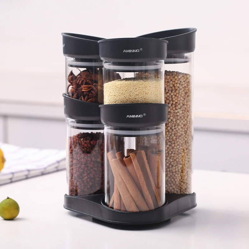 

Kitchenware Rotatable Glass Storage Jar Food Storage Container