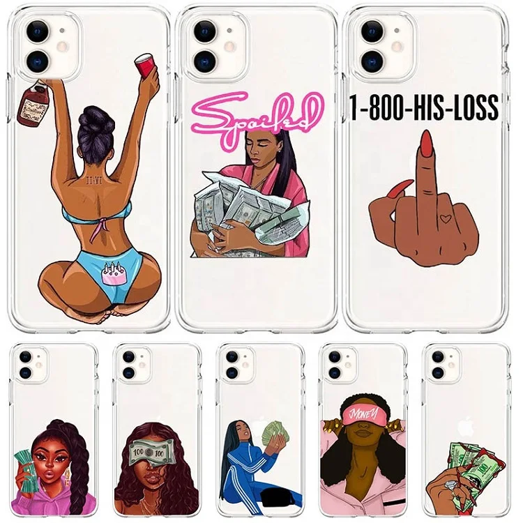 

Black Art African Girls Printing Ladies Designer Phone Case shockproof Cover for Iphone 12 Xr Xs 7 8 11 Pro Max for Iphone Cases, Multicolor