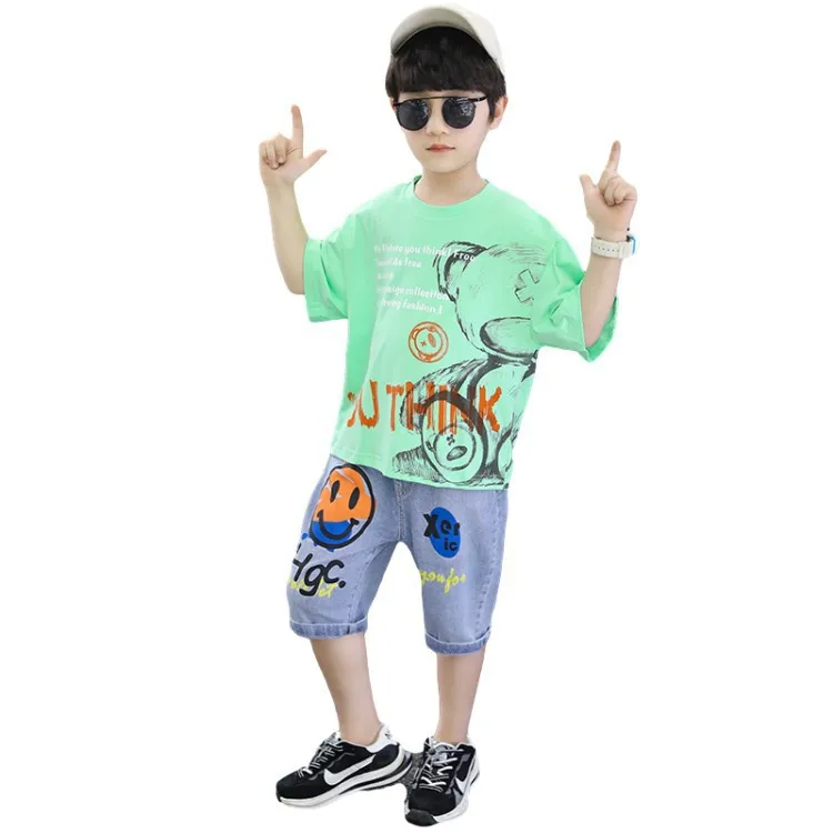 

2021 new boys summer suit children's wear summer short-sleeved western style 12-year-old middle-aged and handsome boy suit, White,green,orange