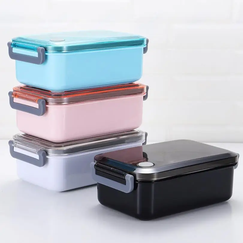 

portable 304 stainless steel bento lunch box leakproof lunch box with compartment, Black, blue, pink, white