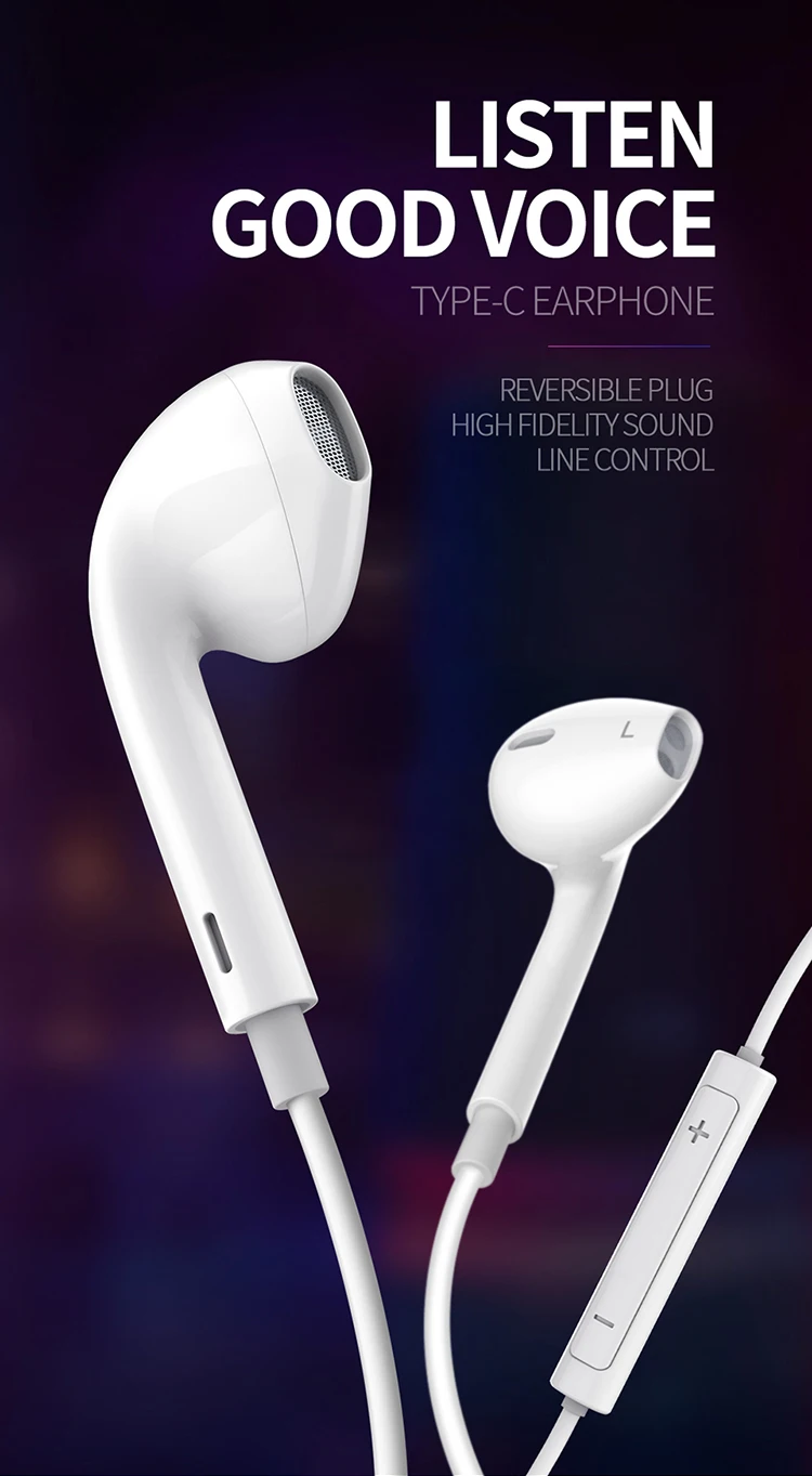Mcdodo mobile type c plug in-ear earphone 1.2m high quality wired type-c earbuds for xiaomi/huawei - ANKUX.COM