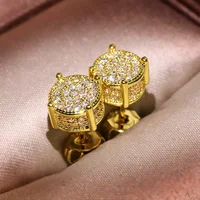 

Hip Hop Rhinestone Crystal Micro Pave CZ Stud Earrings Copper Gold Color Square Cubic Zircon Earrings For Women Men Jewelry