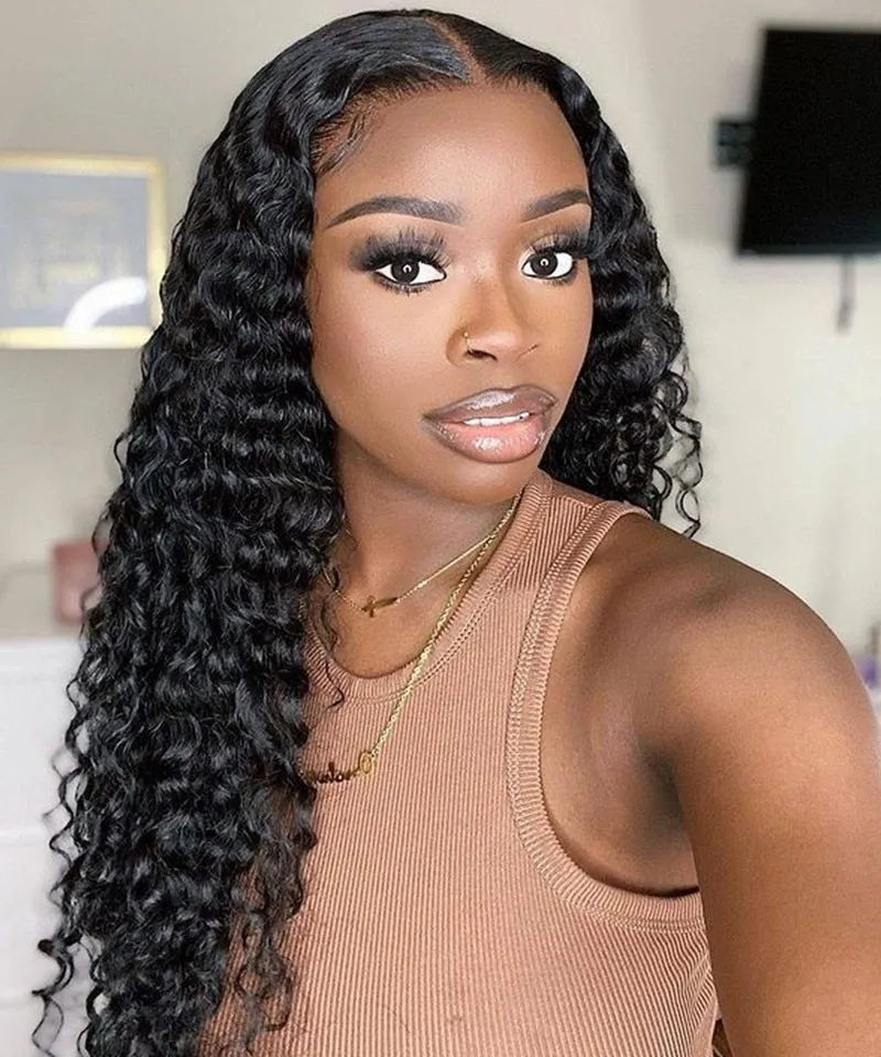 

Transparent HD Lace Frontal Wig 250 Density,HD Lace Frontal Human Hair Wigs,Pre Plucked Hairline Loose Deep Wave Wigs