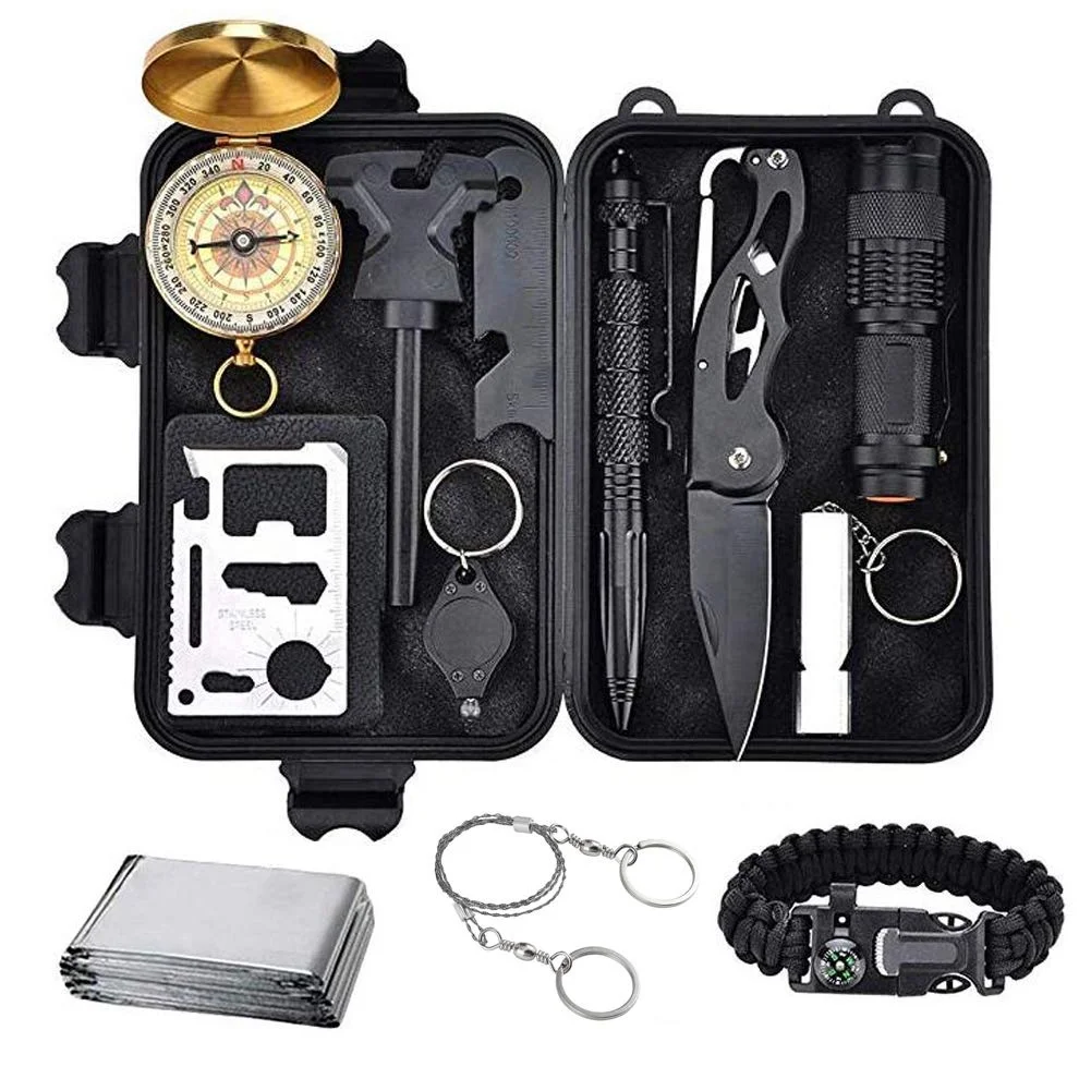 

AJOTEQPT Low Price Tool Set Professional Portable Edc Gear Survival Kit For Adventure Outdoor Emergency With Wire Saw, Black