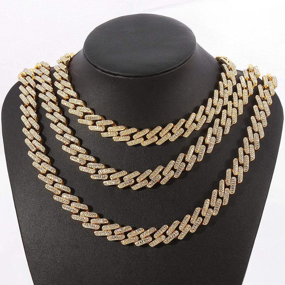 

18K Gold Plated Iced Out HipHop Men Crystal diamond rhinestone Thick Miami Cuban Link Chain Necklace