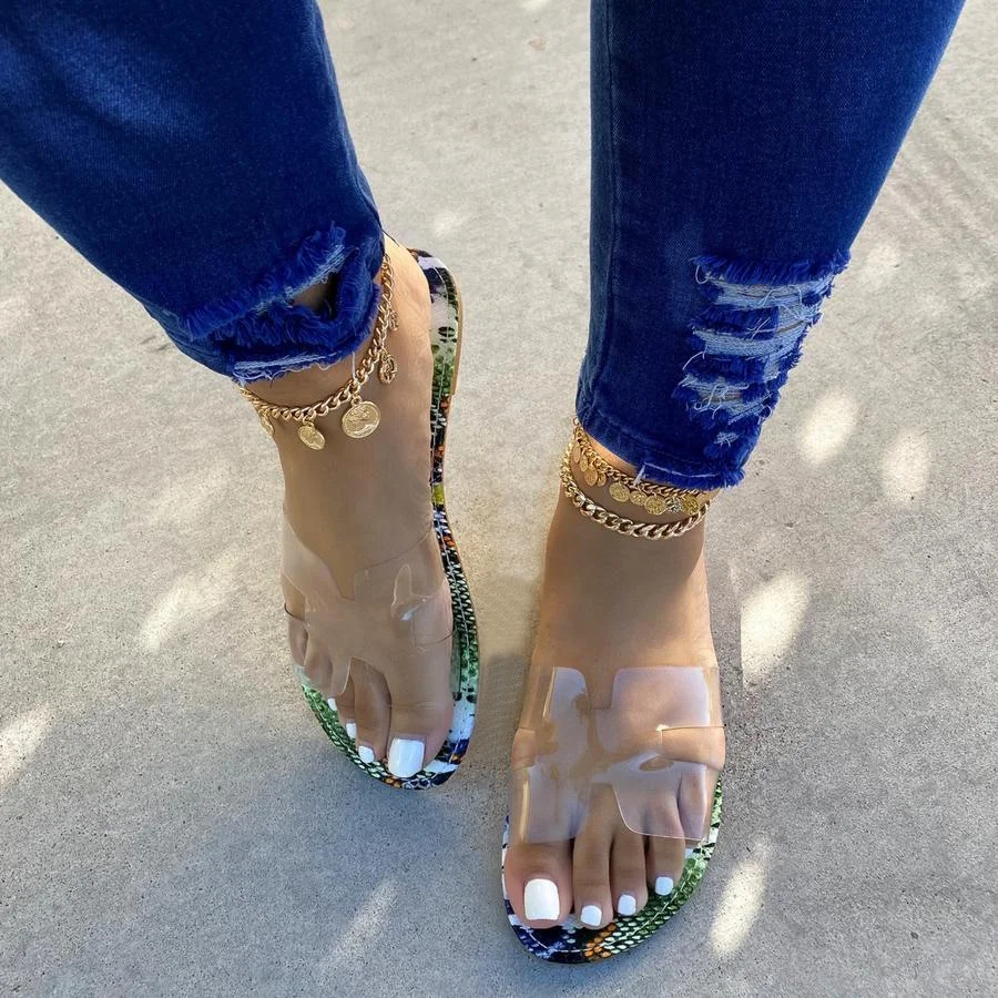 Women's Clear Sandals 0 Leopard Print Top Soles / Metal Buckles / Leopard