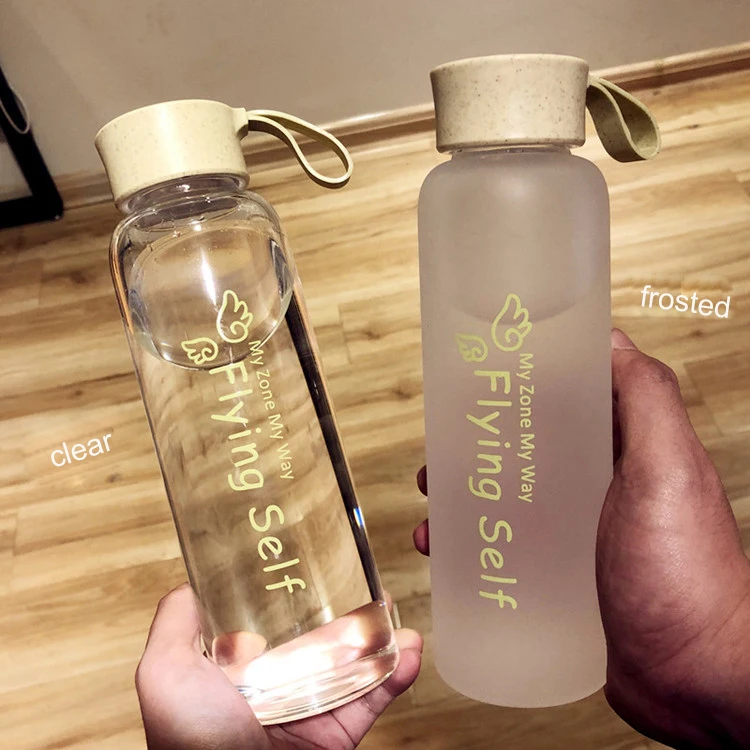 

suatainable Wheat Straw Fiber Eco frosted/clear glass drink bottle water for juice custom sticker label bpa free