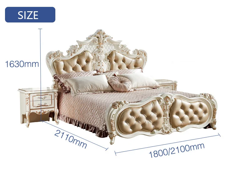 modern european solid wood bed Fashion Carved 1.8 m bed french bedroom furniture pfy10050