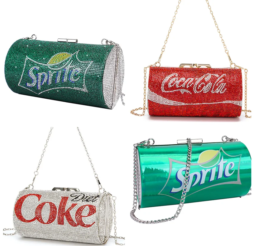 

Summer Hot Selling Diamond Womens Ladies Clutch Drink Tin Can Bags Evening Purse With Crystal, 6 color