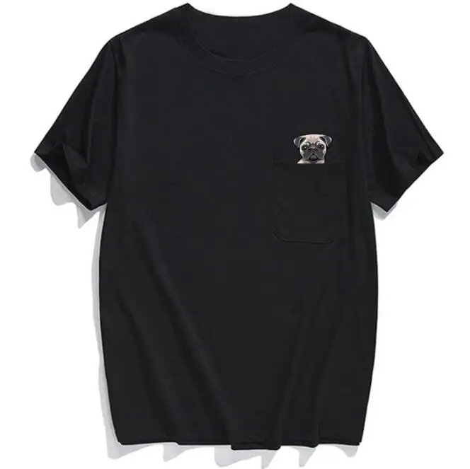 

2021 summer new pocket short-sleeved T-shirt cotton Shar Pei print oversized T-shirt