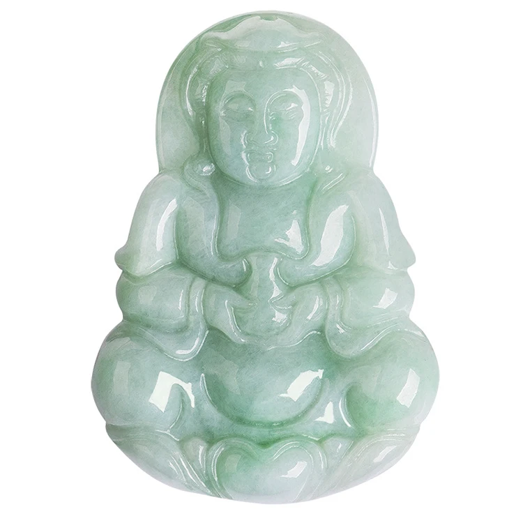 

Certified Grade A Natural Burma Jadeite Light Green Guanyin Buddha Pendant Ice Jade Pendant Men's Myanmar Jade Wholesale