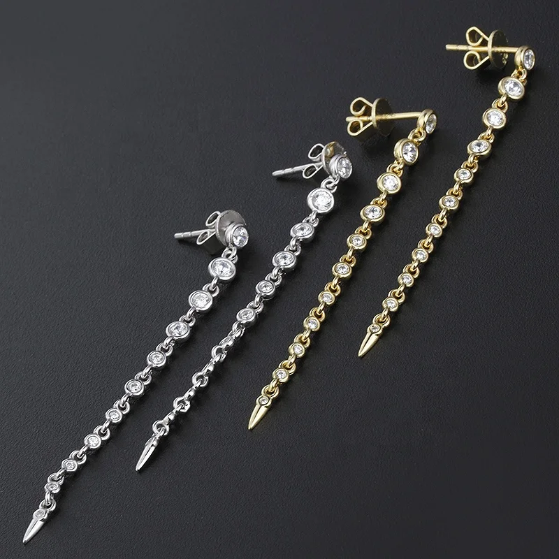 

Korean Simple Women Ladies CZ Diamond Long Tassel Chain Drop Diamond Earring
