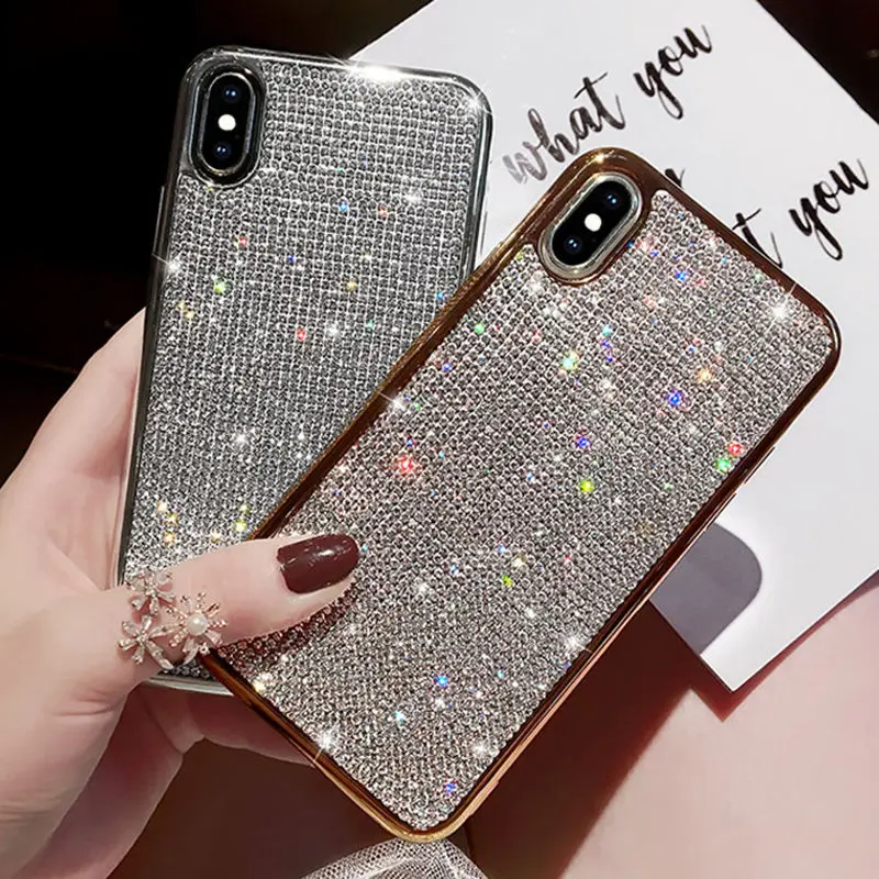 

Rhinestone Bling Diamond Glitter Case for iphone X XS XR XS Max 7 8 Plus 6 6S Soft Silicone TPU Sexy Girly Protector Back Cover