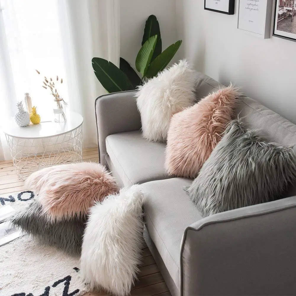 Polyester Long Hair Cushion Cover Latex Pillow Sofa Decorative Cushion Cover  - Buy Fur Cushion Covers,Decor Pillow Cover,18 By 18 Inch Throw Pillow Case  White Product on 