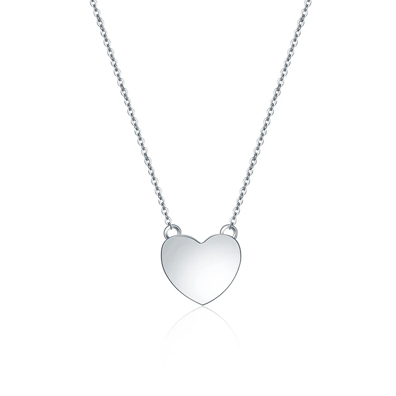 

RINNTIN SN240 Heart Shape Simple Jewelry Design Silver Color Necklace Silver Plated Chain, White