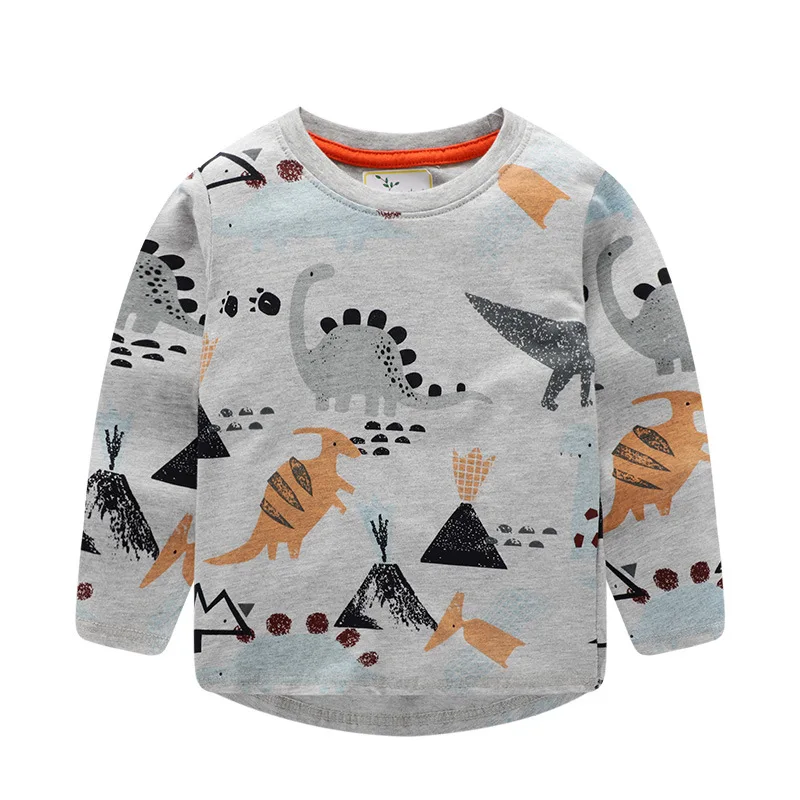 

Hot Amazon New Kids Boys Tshirt Dinosaur Long Sleeve 100% Cartoon T-Shirt Children Underwear 100% Cotton Clothes Printed Tops