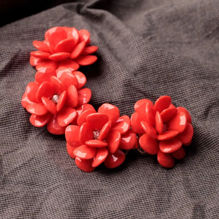 

sl00144 Wholesale Big Red Blooming Flowers Enamel Resin Jewelry Fashion Charm Statement Chunky Gold Bracelet Woman