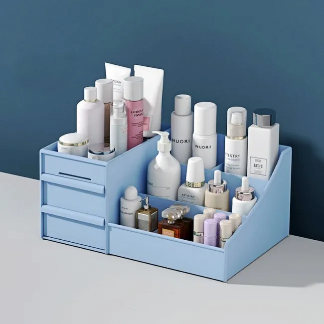 

Stackable Design Jewelry Makeup Cosmetic Storage Organizer Plastic Storage Box with Drawer for Saving Space, Green, white, blue, purple, pink