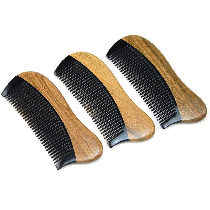 

Natural Green Sandalwood Hair Comb - No Static Wooden Fine Tooth Black Buffalo Horn Comb Green sandalwood, Customized color
