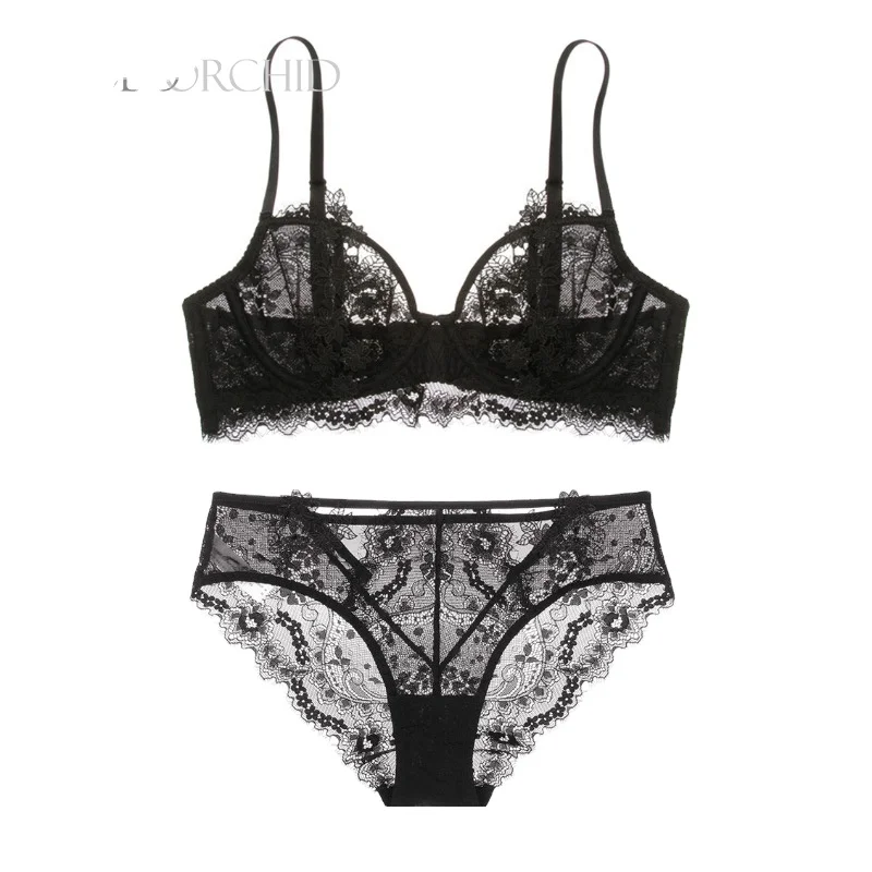 

Hot selling push-up lace panty bra set women cheap, Black, red, purple