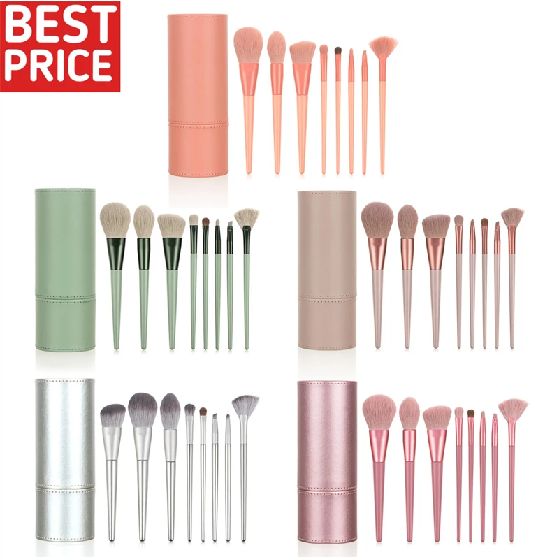 

HEXUE 8pcs makeup brush tool set Powder Blush Foundation Eye Shadow Lip Make Up Fan Brush Cosmetic Kit with case, Multi color