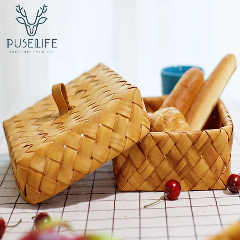 

Square Bamboo basket wood chip Weave basket fruit woven basket, Natural