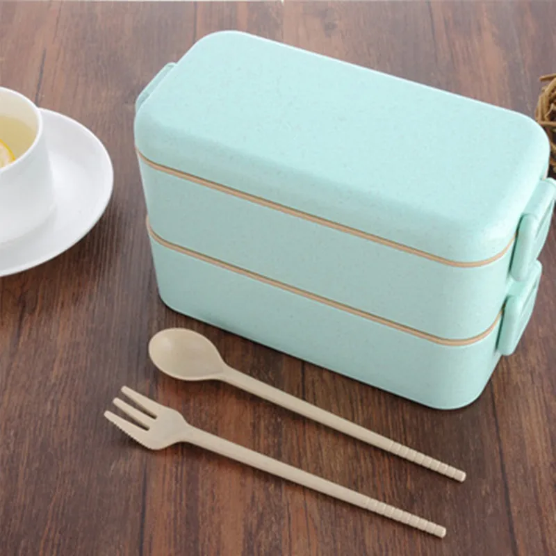 

Eco-friendly Double Layer Japanese Bento Lunchbox Boxes Microwave Food Storage Container Wheat Straw Lunch Box, Pink/green/beige