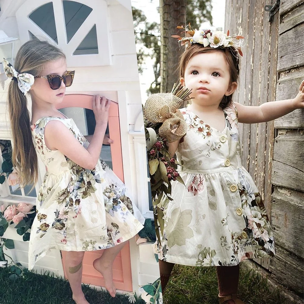 

2020 Summer New Children Baby Girl Sleeveless Print Frocks A line Girl Dresses