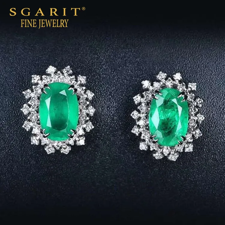 

SGARIT women classic gemstone jewelry 18k gold stud wholesale 1.9ct natural vivid green emerald stud earring