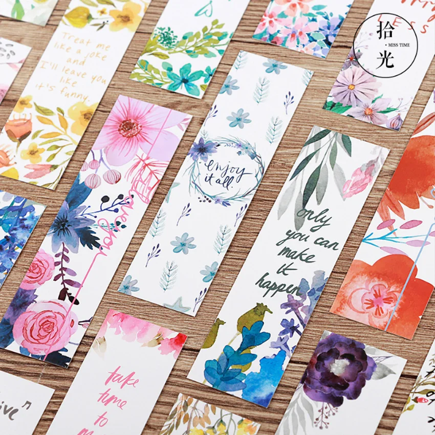 

30pcs/box Kawaii Poetic flower boxed paper Best Wishes Bookmarks for Novelty Book Reading Maker Page Paper Bookmarks