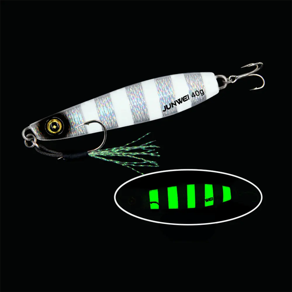 

Newbility wholesale hot sell lead fish luminous hard slow 20g 30g 40g 70g fishing metal jig, 7 colors